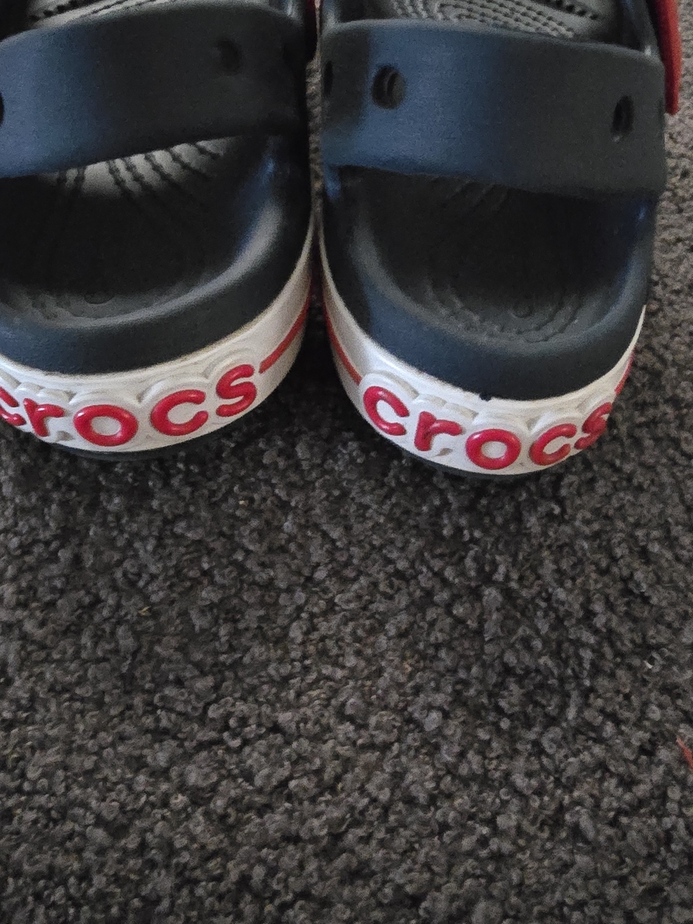 CROCS Kids Navy and Red Dual-Strap Slide Sandals